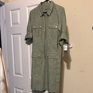 Sharagano Green Mini Dress with Utility Style